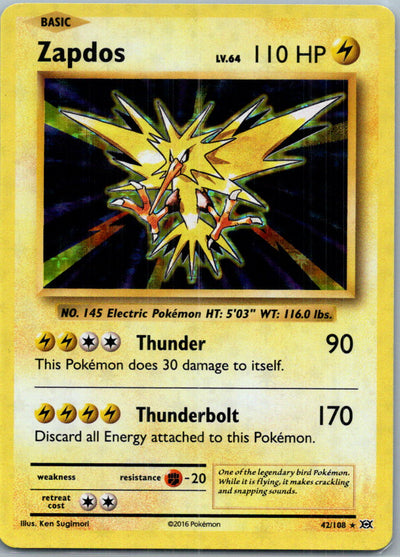 Zapdos 42/108 Holo Rare Evolutions Pokemon Reverse Holo Near Mint