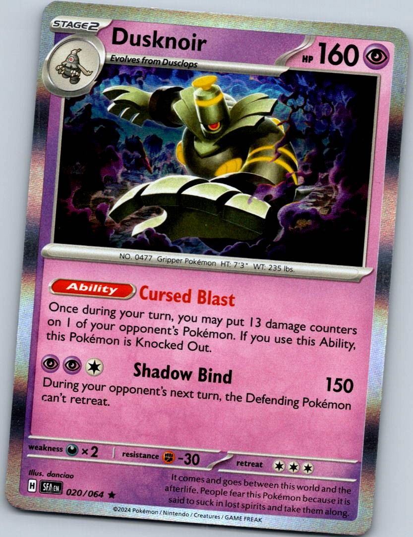 Dusknoir 020/064 Rare Shrouded Fable Pokemon Near Mint