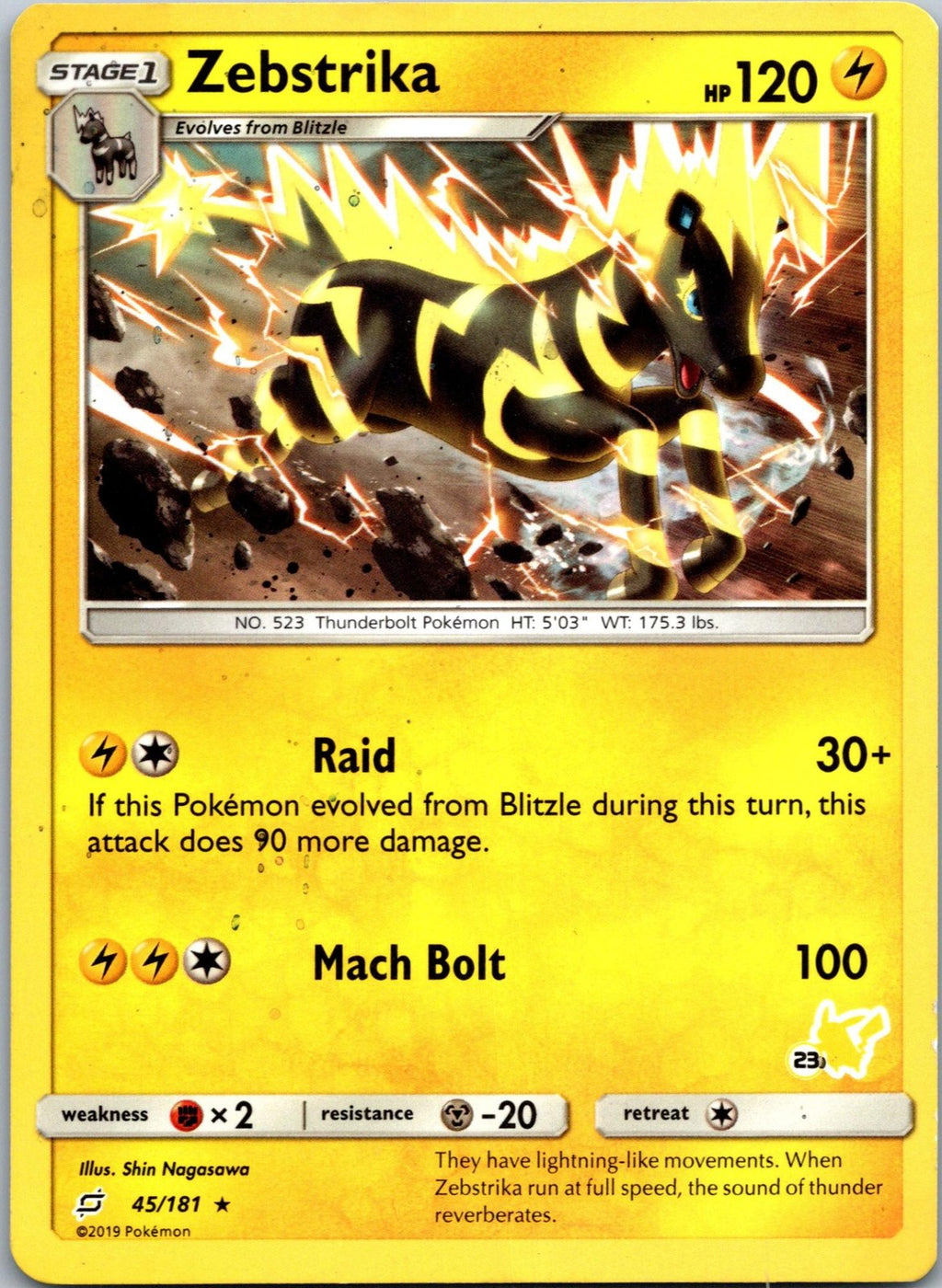 Zebstrika 45/181 Rare Team Up Pokemon Near Mint