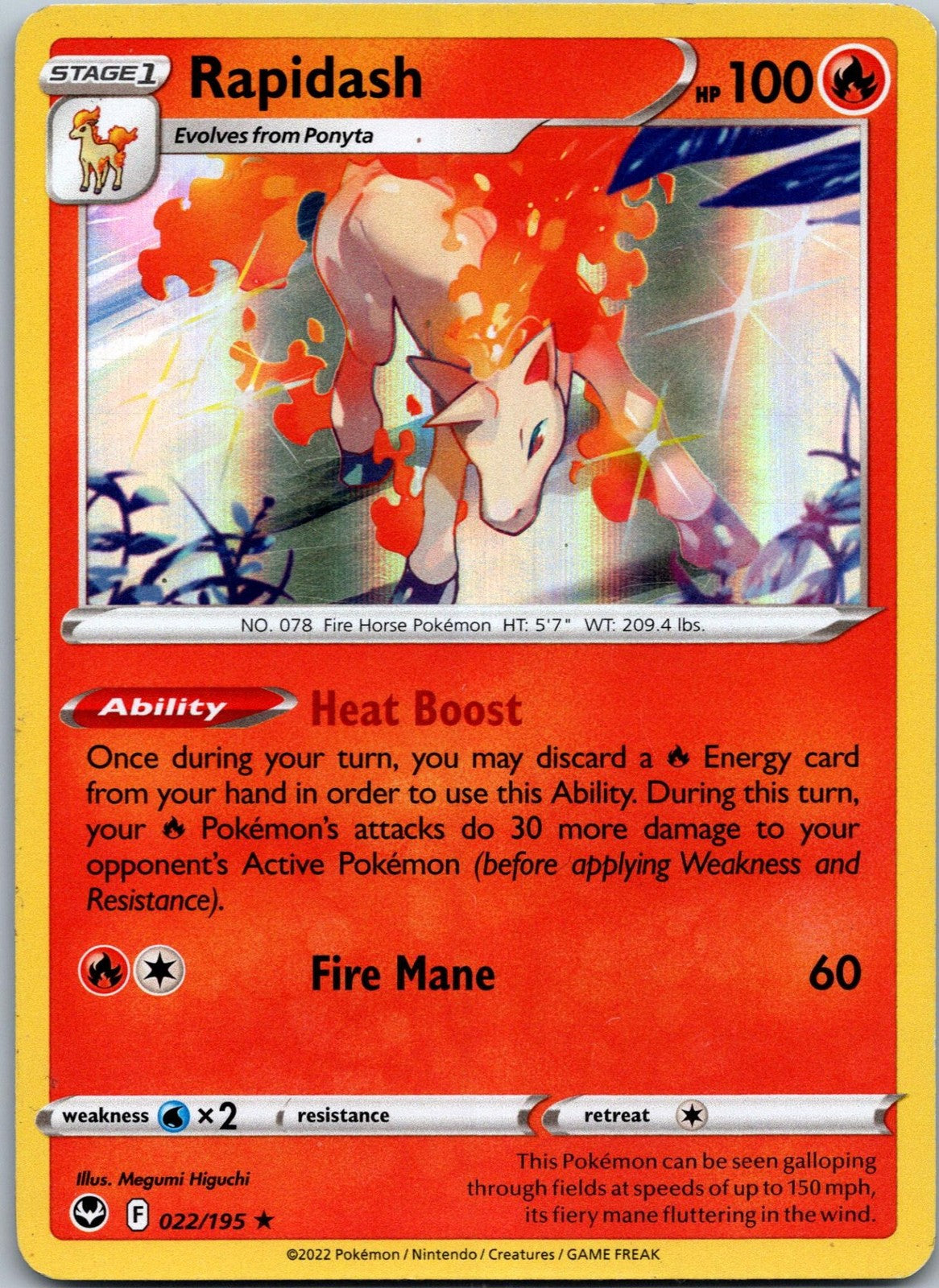 Rapidash 022/195 Holo Rare Silver Tempest Pokemon Near Mint
