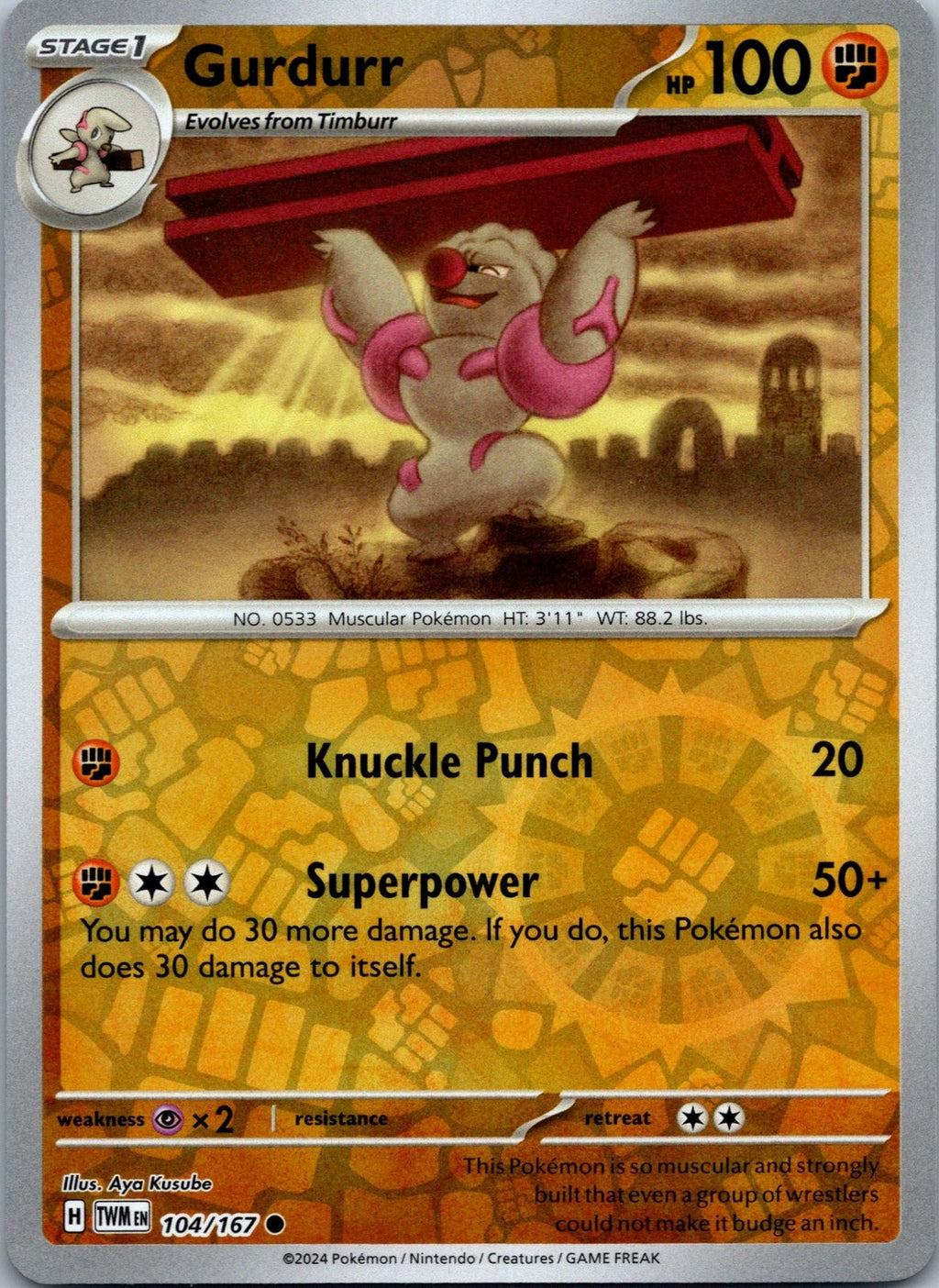 Gurdurr 104/167 Common Twilight Masquerade Pokemon Near Mint