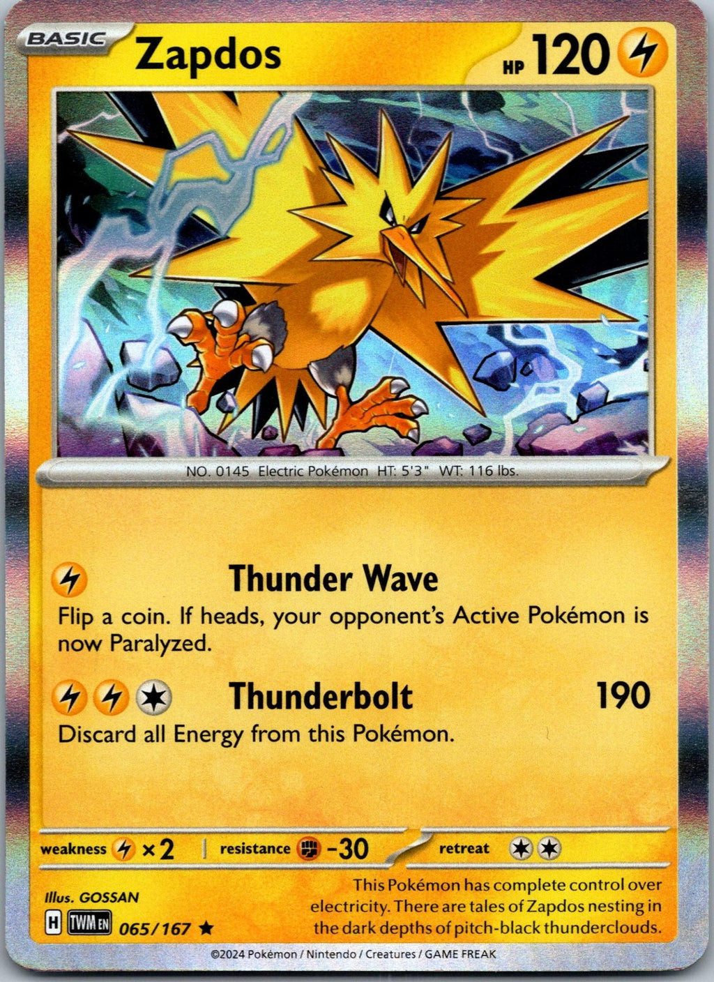 Zapdos 065/167 Rare Twilight Masquerade Pokemon Near Mint