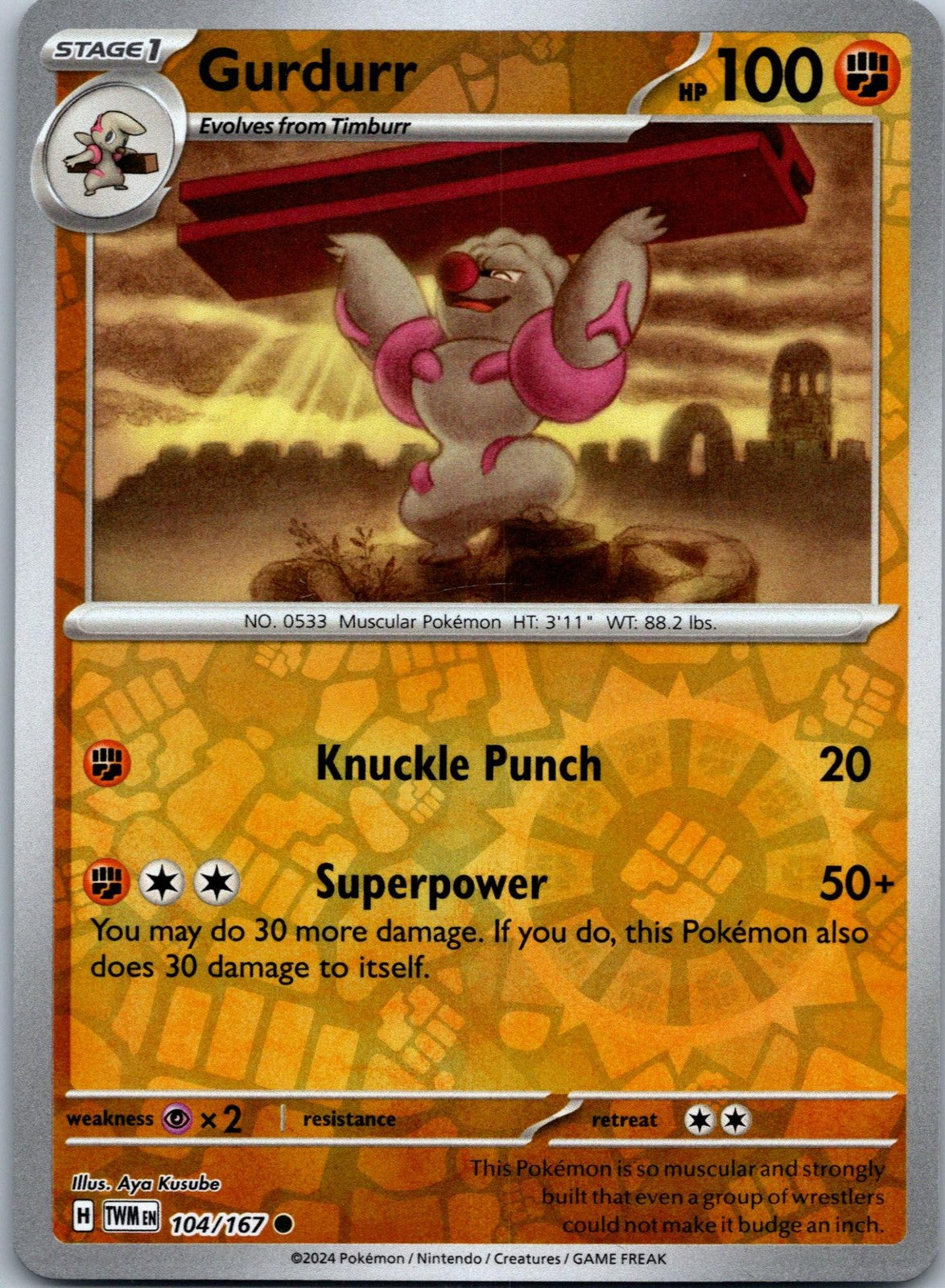 Gurdurr 104/167 Common Twilight Masquerade Pokemon Near Mint