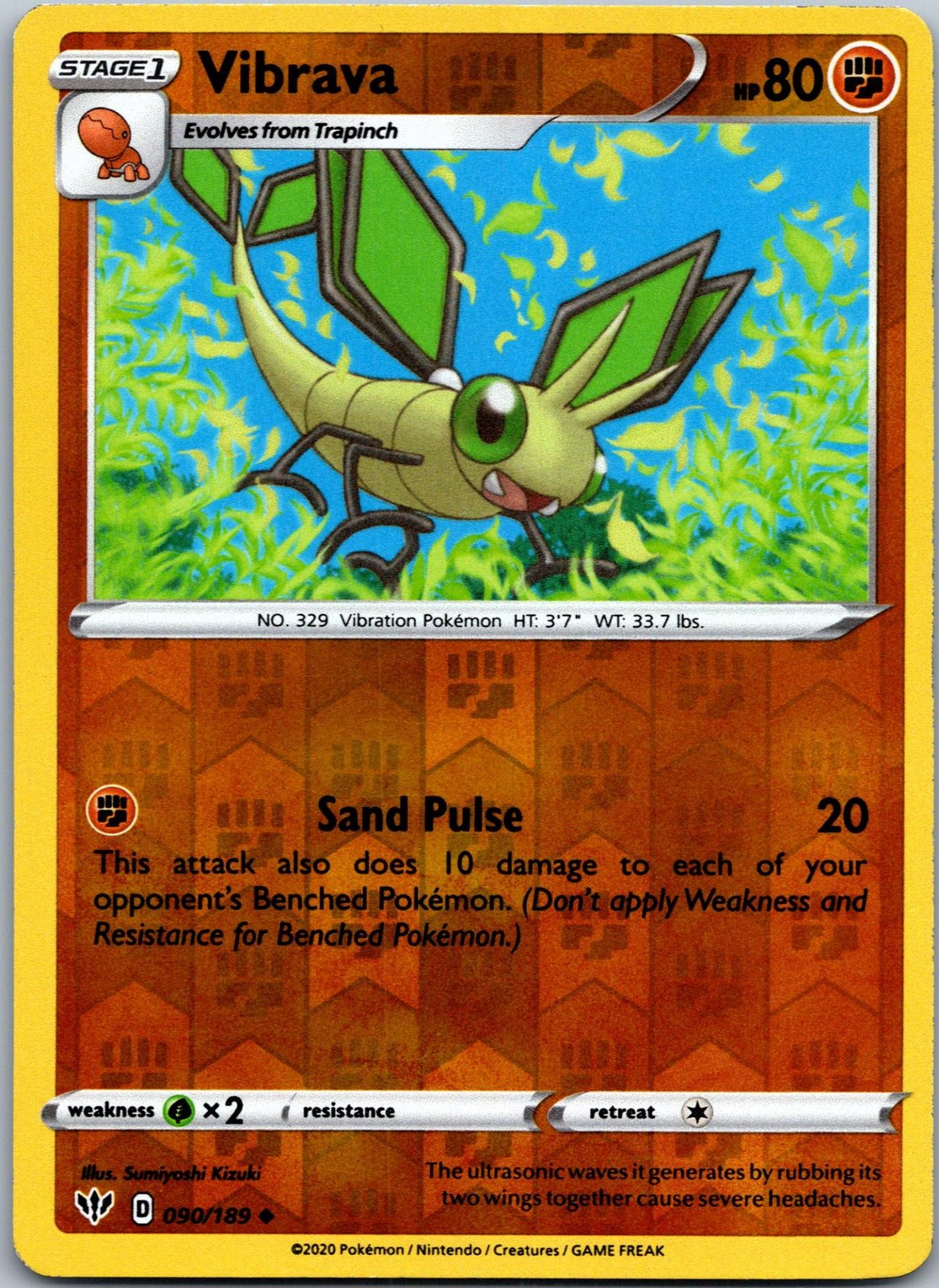 Vibrava 090/189 Uncommon Darkness Ablaze Pokemon Near Mint