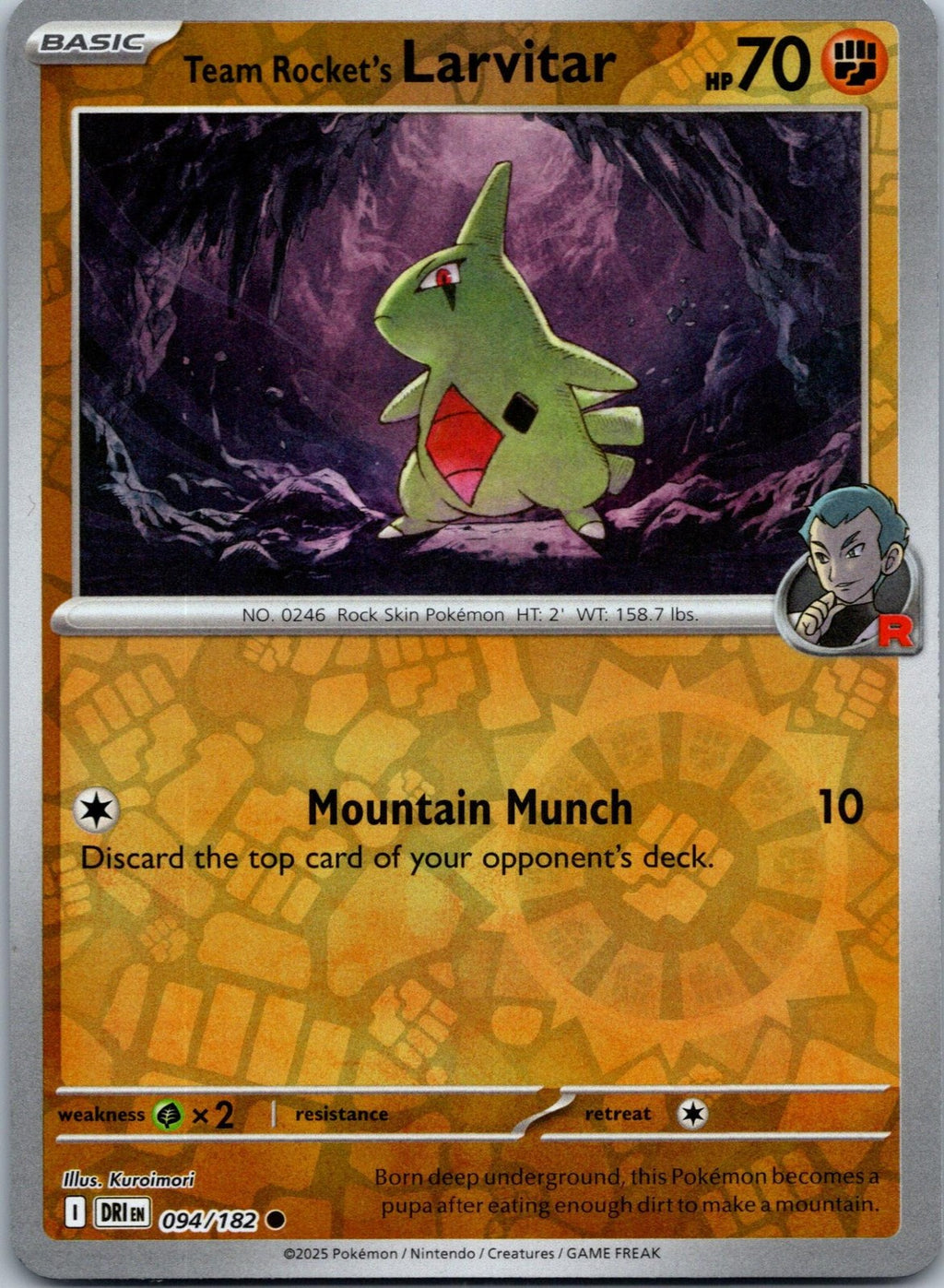 Team Rocket's Larvitar 094/182 Common Destined Rivals Pokemon Near Mint