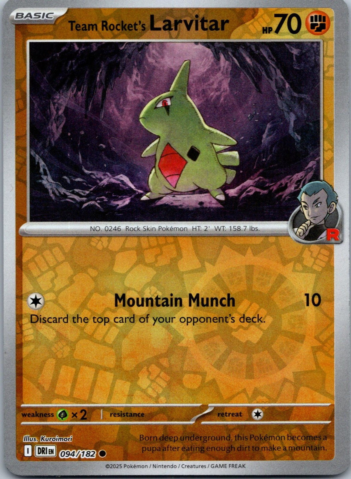 Team Rocket's Larvitar 094/182 Common Destined Rivals Pokemon Near Mint