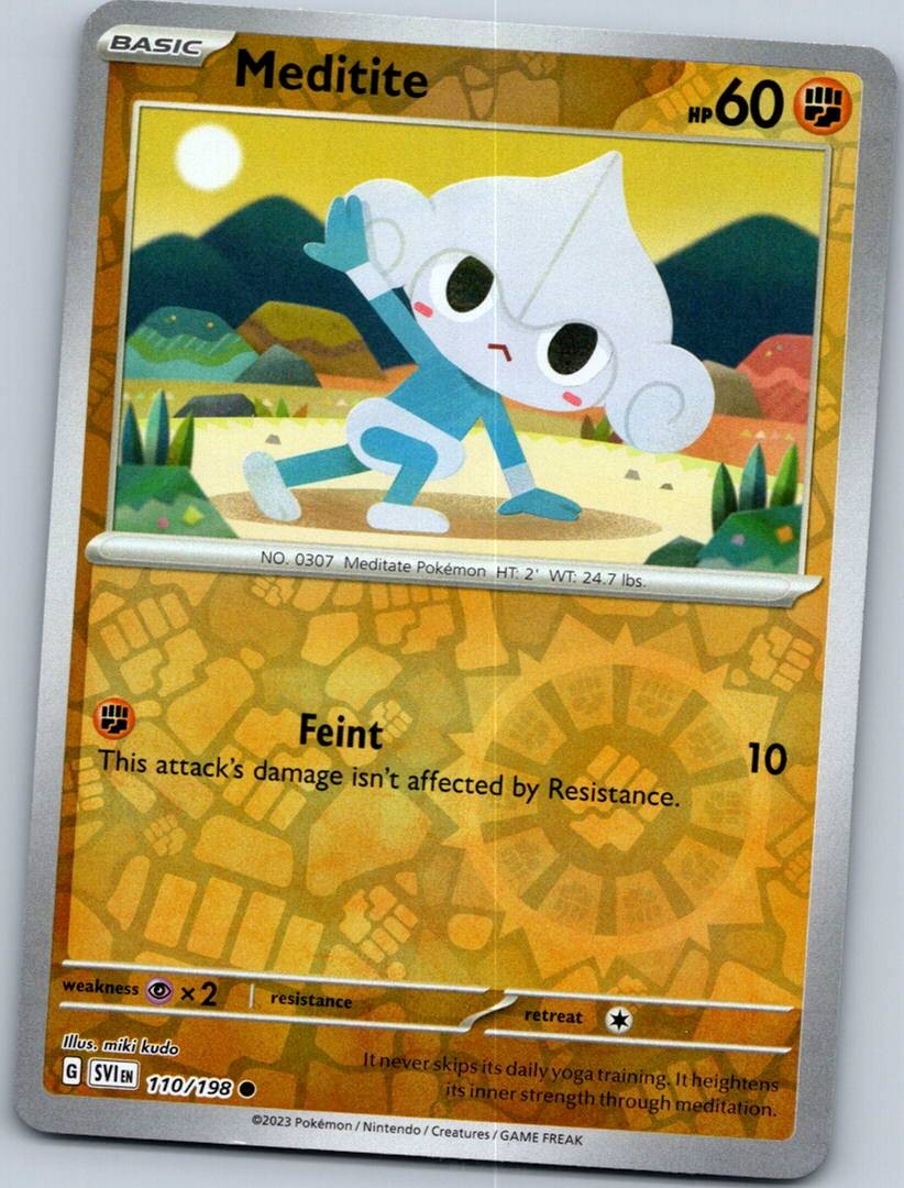 Meditite 110/198 Common Scarlet & Violet Pokemon Reverse Holo Near Mint