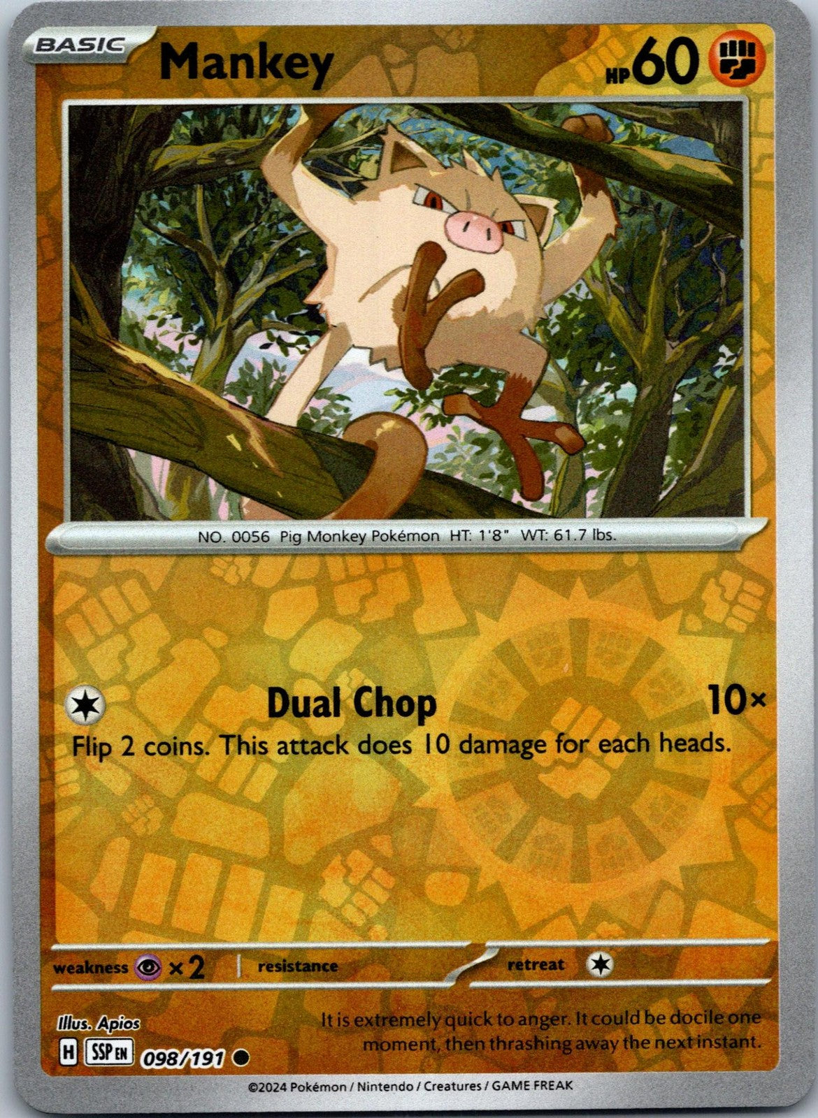 Mankey 098/191 Common Surging Sparks Pokemon Near Mint