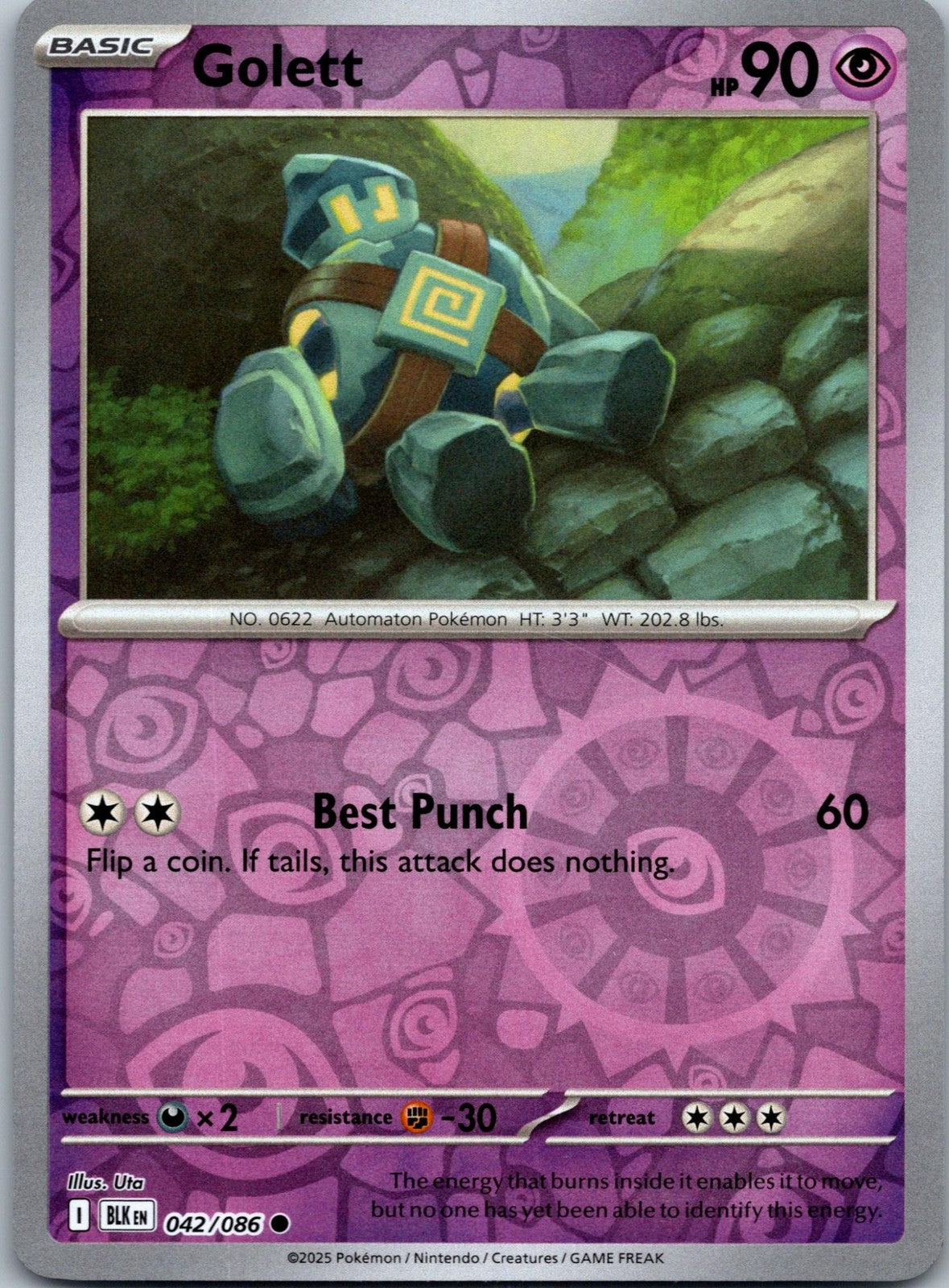 Golett 042/086 Common Black Bolt Pokemon Near Mint