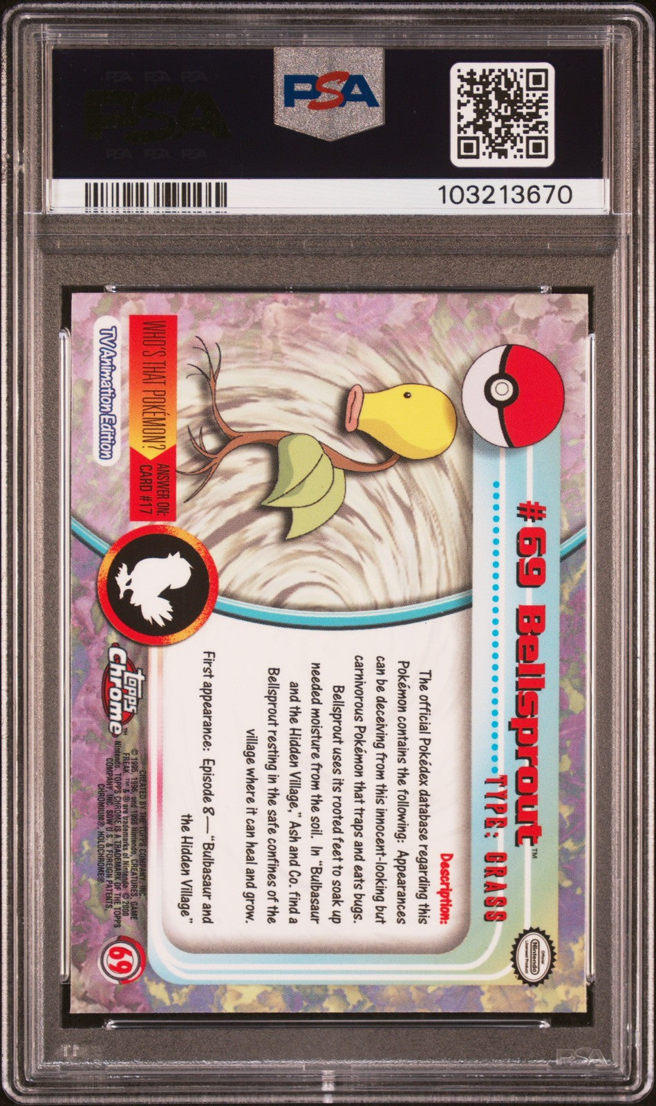 Bellsprout 69 Topps Chrome T.v. Pokemon PSA 9