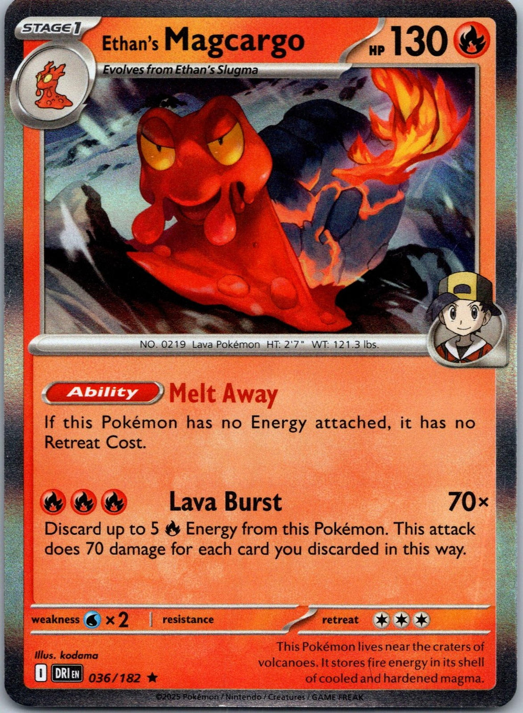 Ethan's Magcargo 036/182 Rare Destined Rivals Pokemon Near Mint