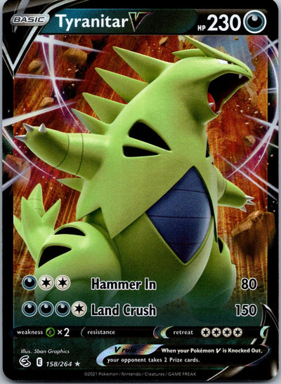 Tyranitar V 158/264 Holo V Rare Fusion Strike Pokemon Near Mint