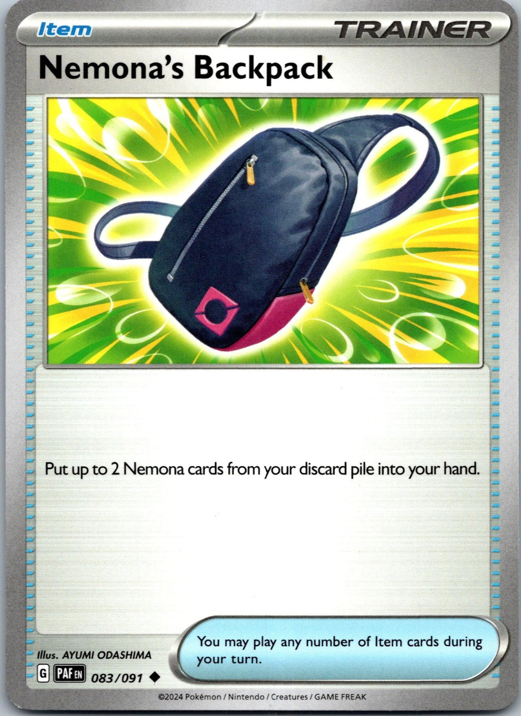 Nemona's Backpack 083/091 Uncommon Paldean Fates Pokemon Near Mint