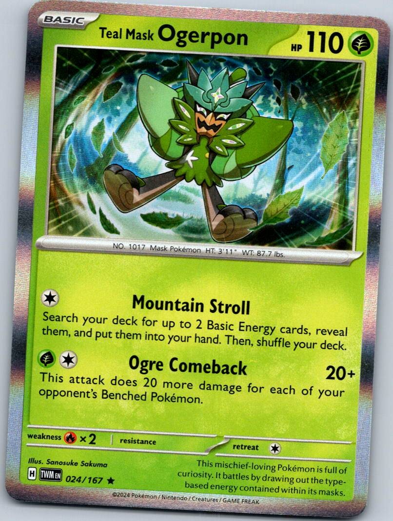 Teal Mask Ogerpon 024/167 Rare Twilight Masquerade Pokemon Near Mint