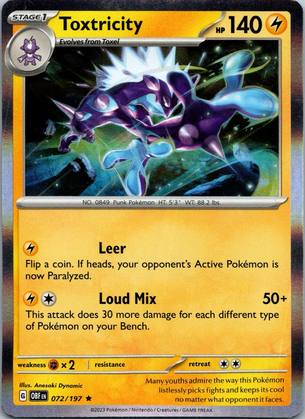 Toxtricity 072/197 Rare Obsidian Flames Pokemon Near Mint