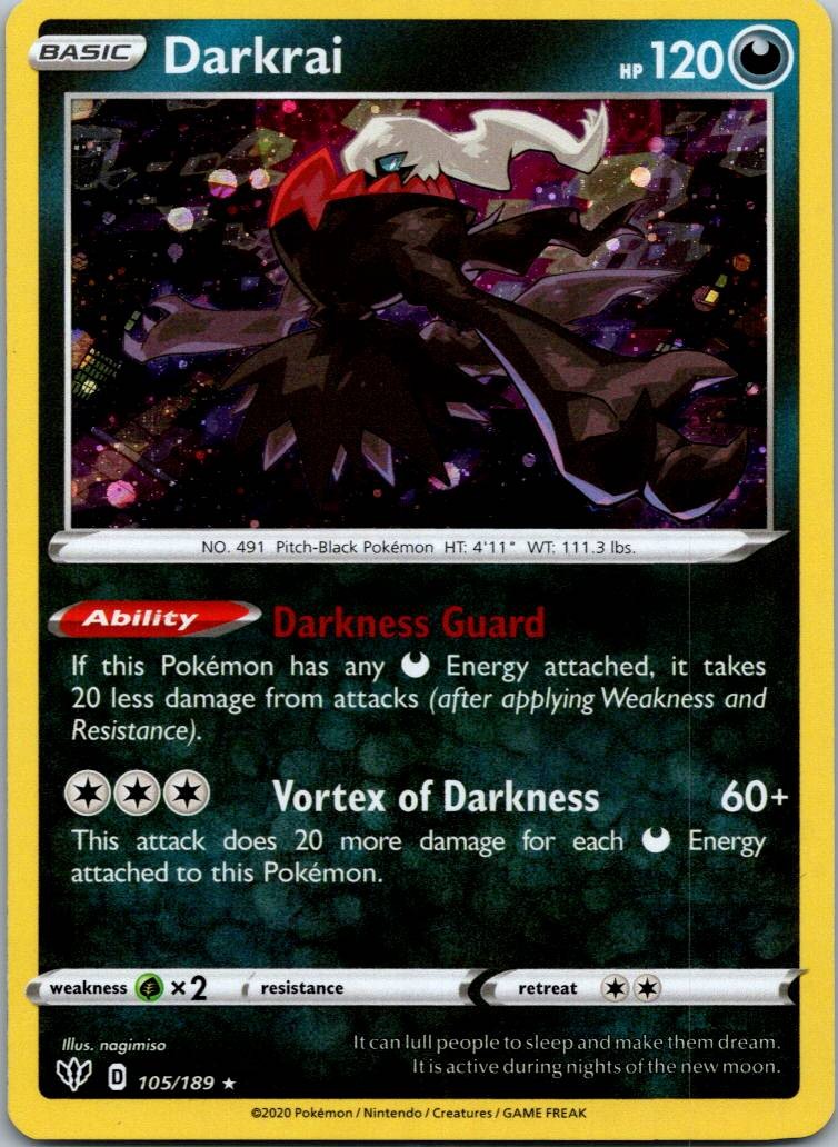 Darkrai 105/189 Holo Rare Darkness Ablaze Pokemon Near Mint