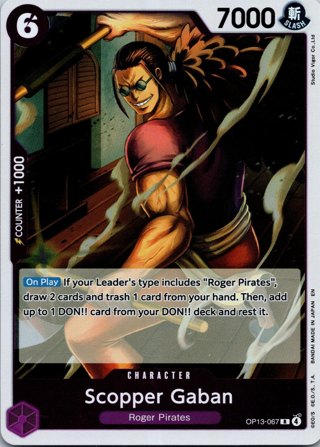 Scopper Gaban OP13-067 Rare Carrying On His Will One Piece Near Mint