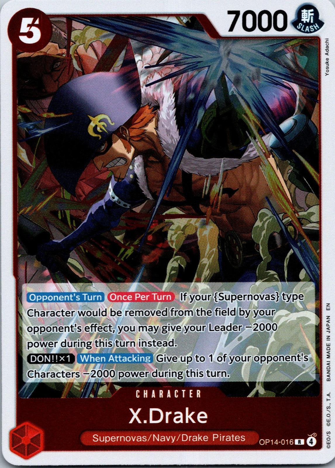 X.Drake OP14-016 Rare The Azure Sea's Seven One Piece Near Mint