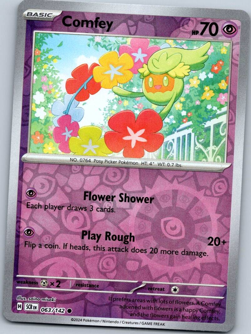 Comfey 63/142 Common Stellar Crown Pokemon Reverse Holo Near Mint