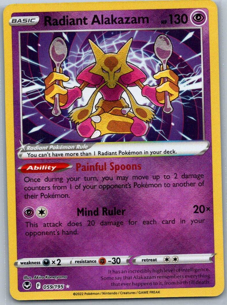 Radiant Alakazam 059/195 Radiant Rare Silver Tempest Pokemon Near Mint