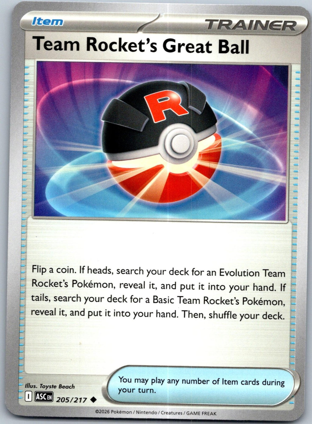 Team Rocket's Great Ball 205/217 Uncommon ME: Ascended Heroes Pokemon NM | HOKO