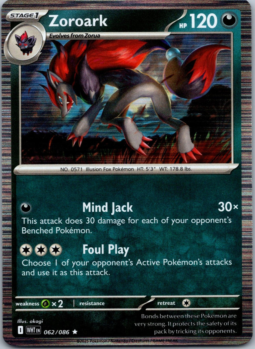 Zoroark 062/086 Rare White Flare Pokemon Near Mint