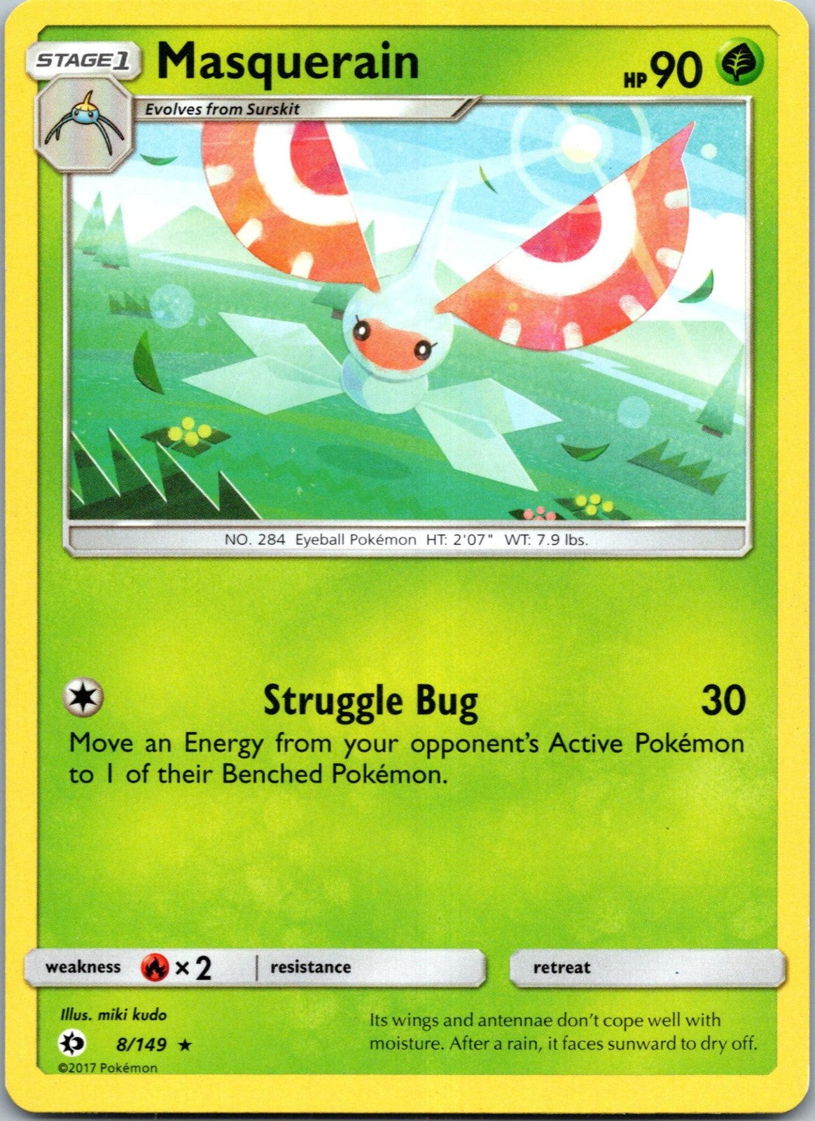 Masquerain 8/149 Rare Sun & Moon Pokemon Near Mint