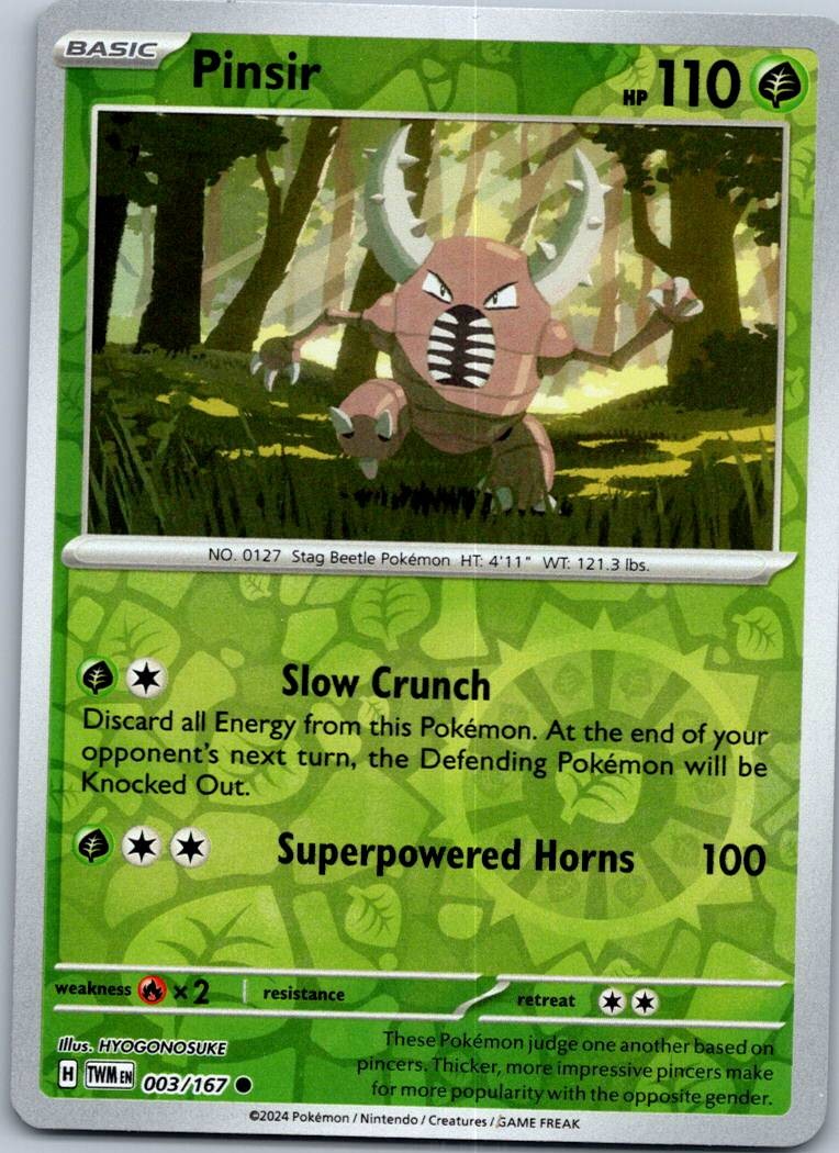 Pinsir 003/167 Common Twilight Masquerade Pokemon Reverse Holo Near Mint