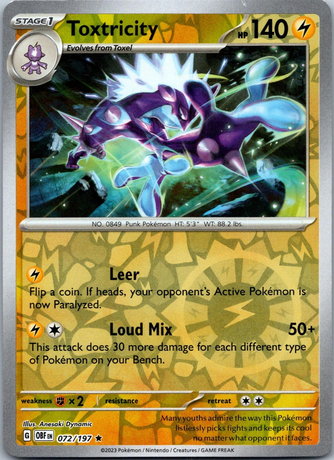 Toxtricity 072/197 Rare Obsidian Flames Pokemon Near Mint