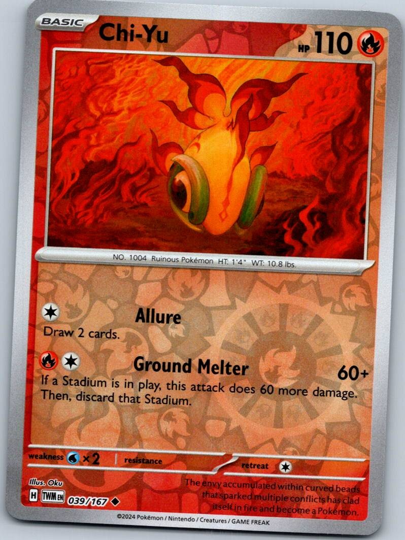 Chi-Yu 039/167 Uncommon Twilight Masquerade Pokemon Reverse Holo Near Mint