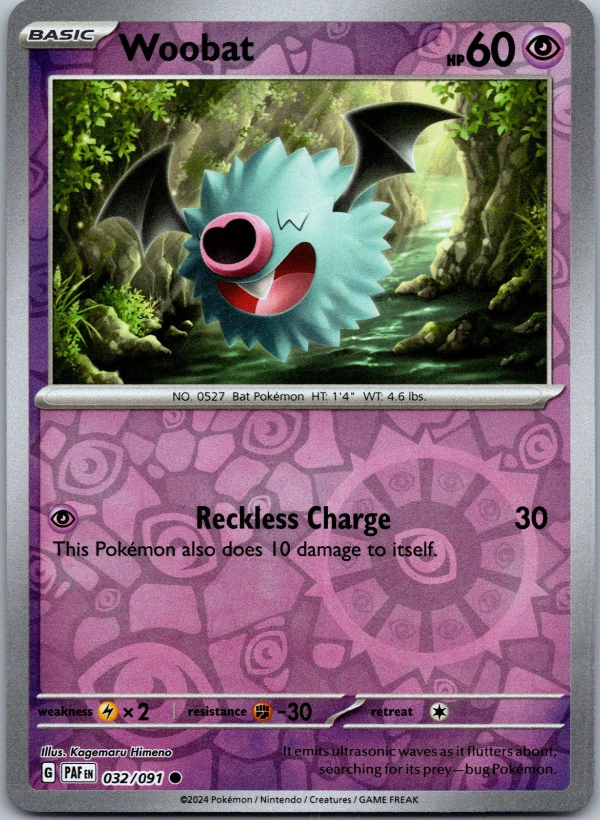 Woobat 032/091 Common Paldean Fates Pokemon Near Mint