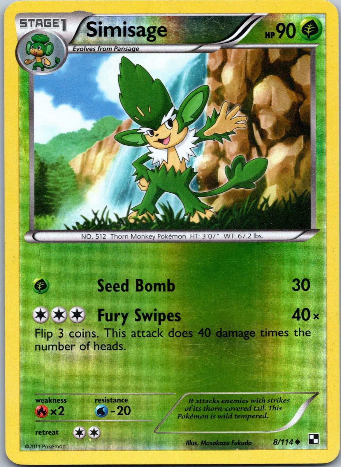 Simisage 8/114 Uncommon Black & White Pokemon Near Mint