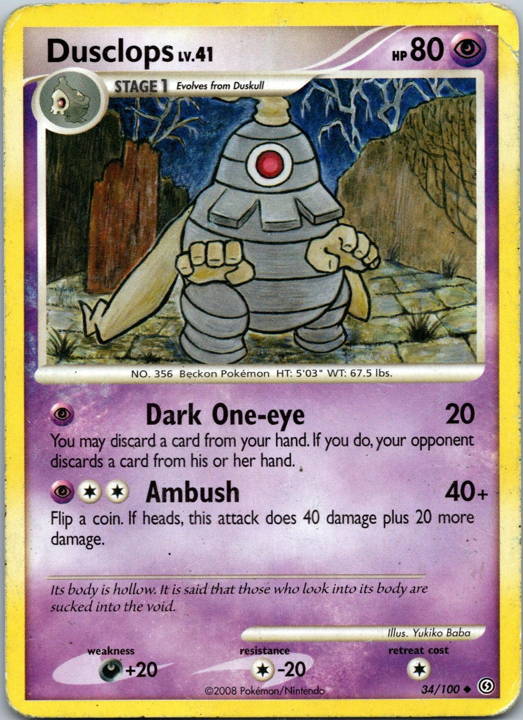 Dusclops 34/100 Uncommon Stormfront Pokemon Near Mint