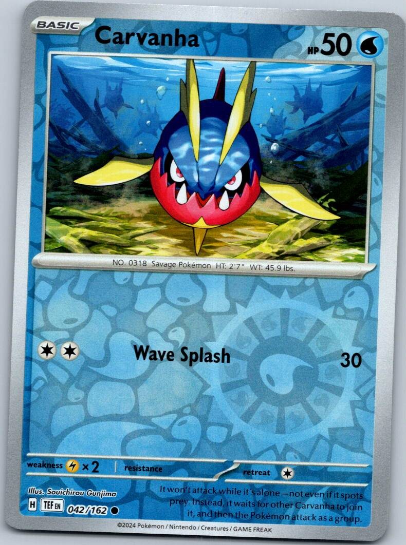 Carvanha 042/162 Common Temporal Forces Pokemon Reverse Holo Near Mint