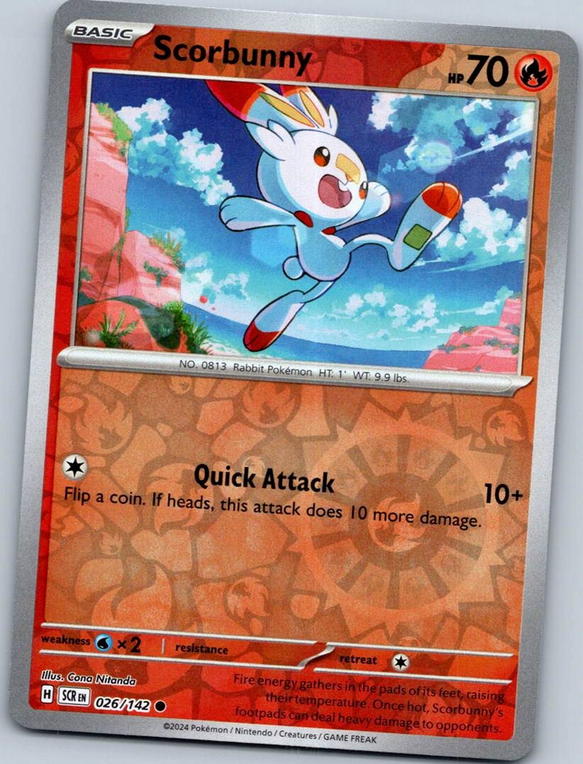 Scorbunny 26/142 Common Stellar Crown Pokemon Reverse Holo Near Mint