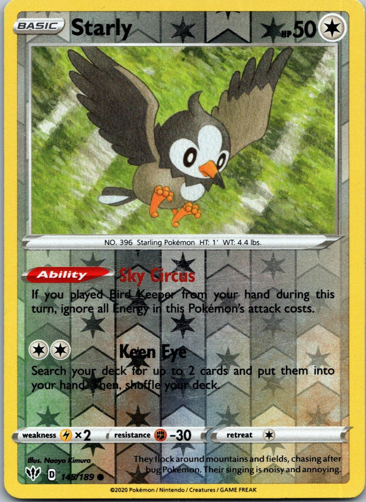 Starly 145/189 Common Darkness Ablaze Pokemon Near Mint