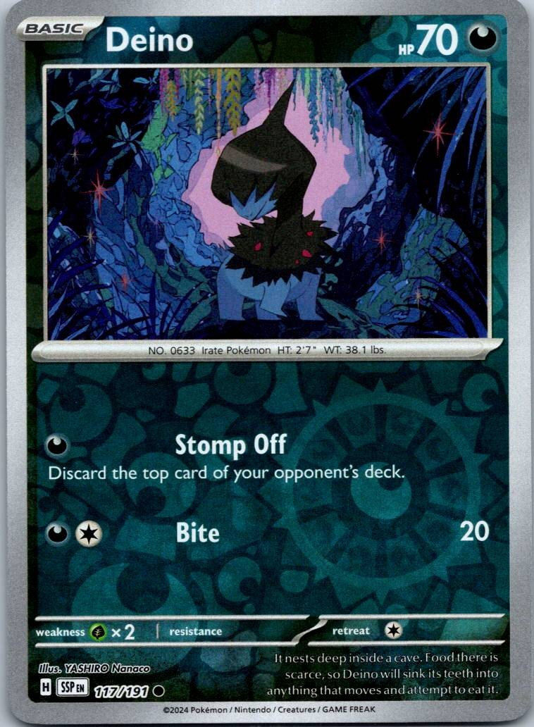 Deino 117/191 Common Surging Sparks Pokemon Reverse Holo Near Mint