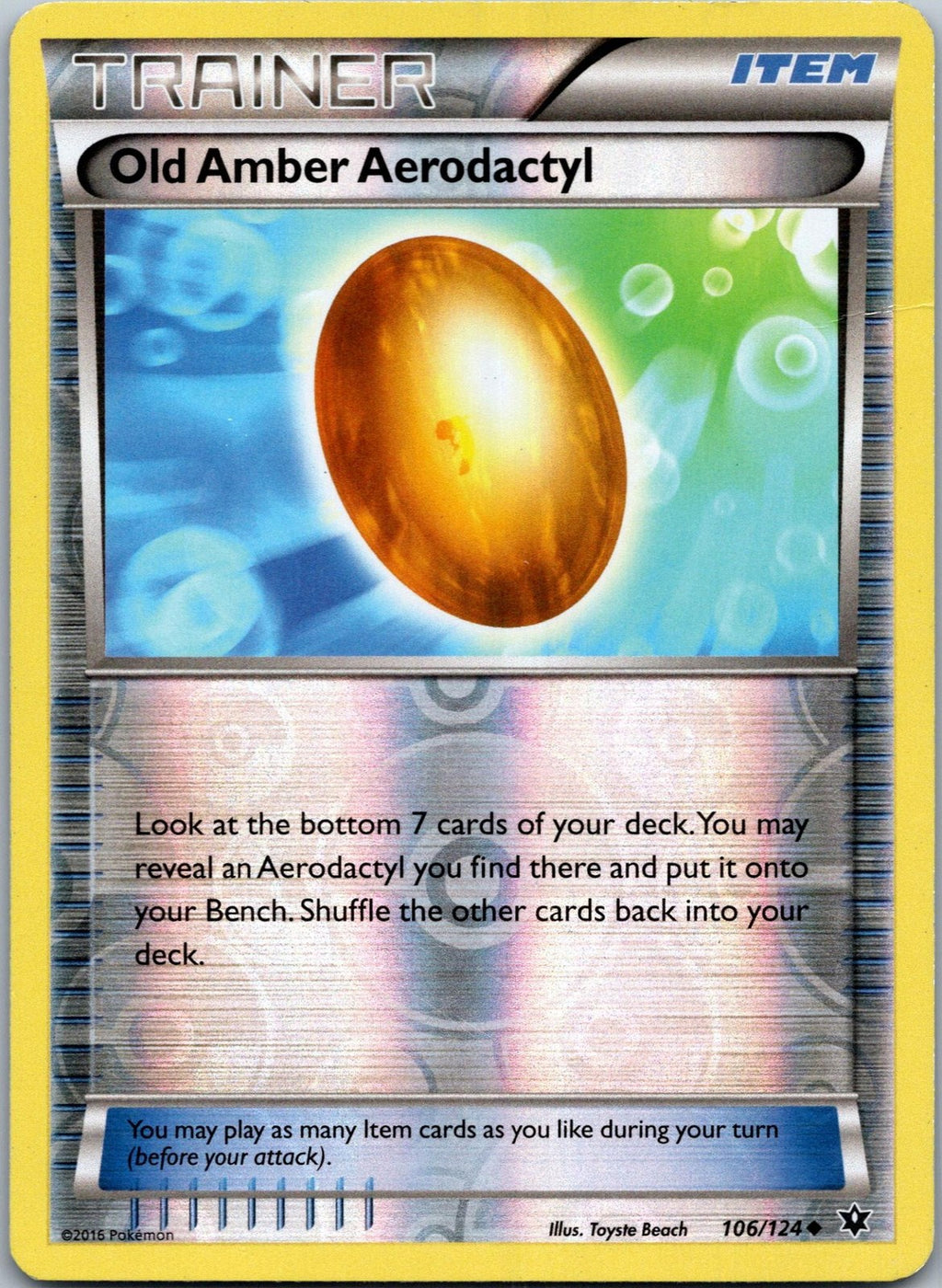 Old Amber Aerodactyl 106/124 Uncommon Fates Collide Pokemon Near Mint