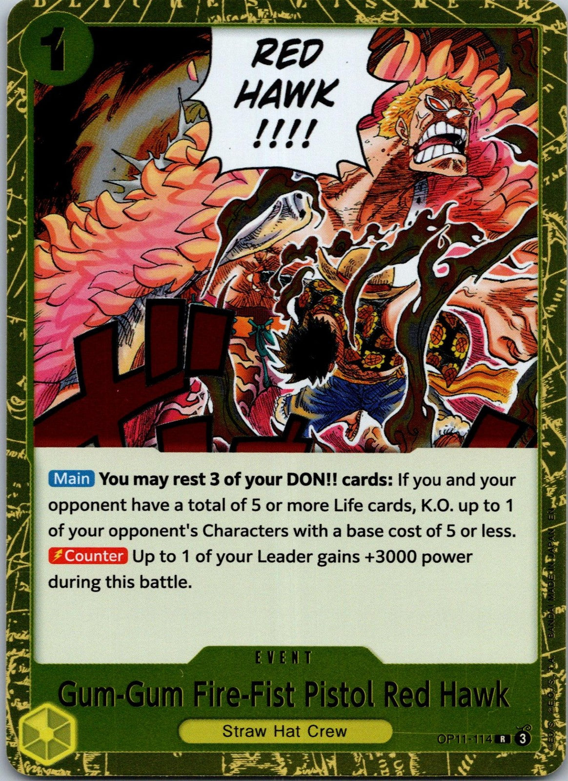 Gum-Gum Fire-Fist Pistol Red Hawk OP11-114 A Fist of Divine Speed One Piece NM