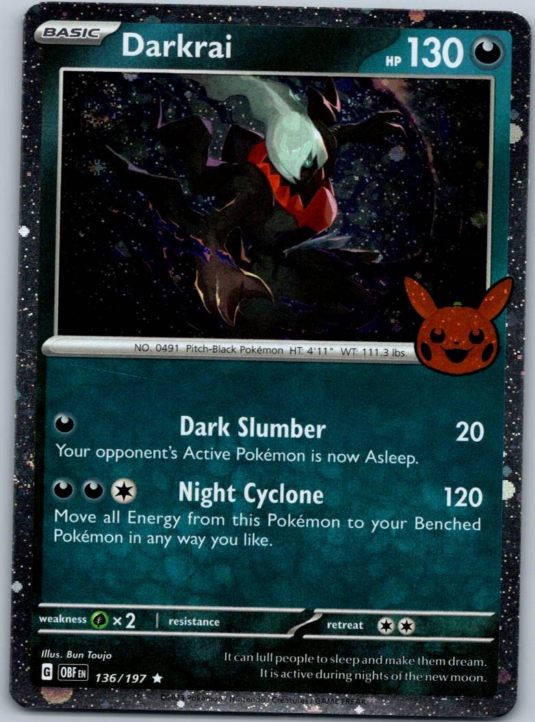 Darkrai 136/197 Rare Obsidian Flames Pokemon Near Mint