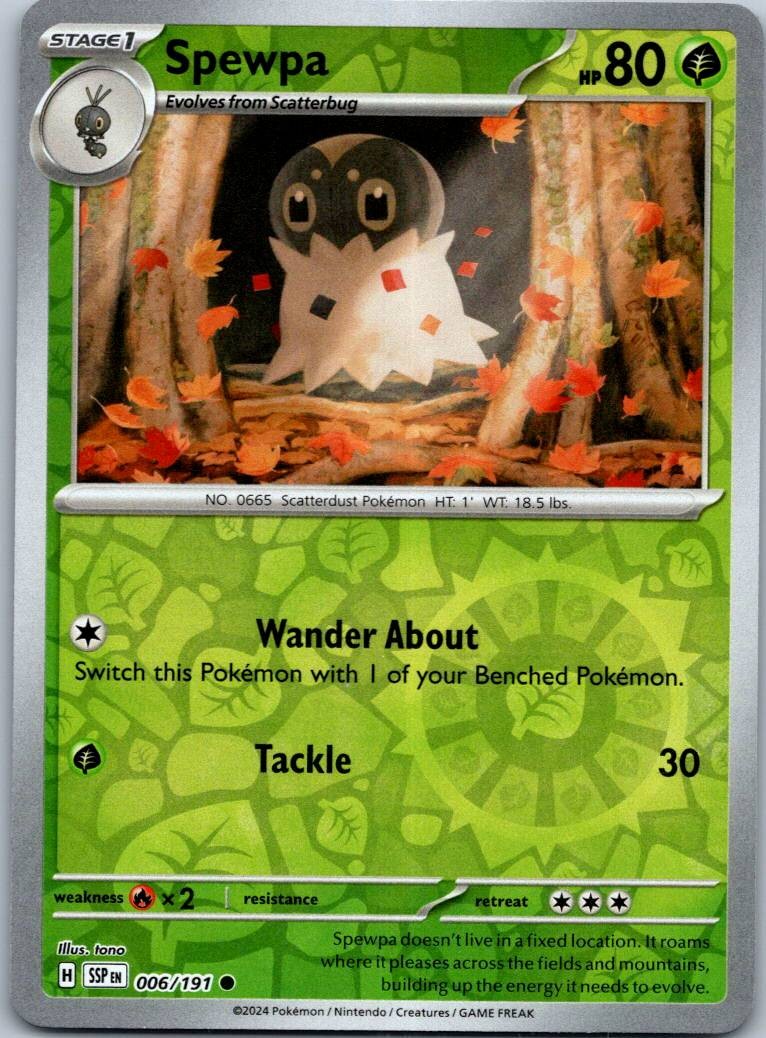 Spewpa 006/191 Common Surging Sparks Pokemon Reverse Holo Near Mint