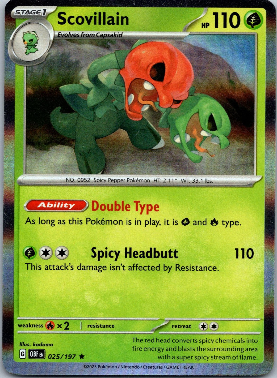 Scovillain 025/197 Rare Obsidian Flames Pokemon Near Mint