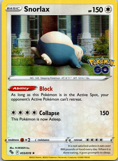 Snorlax 055/078 Holo Rare Pokemon GO Pokemon Near Mint
