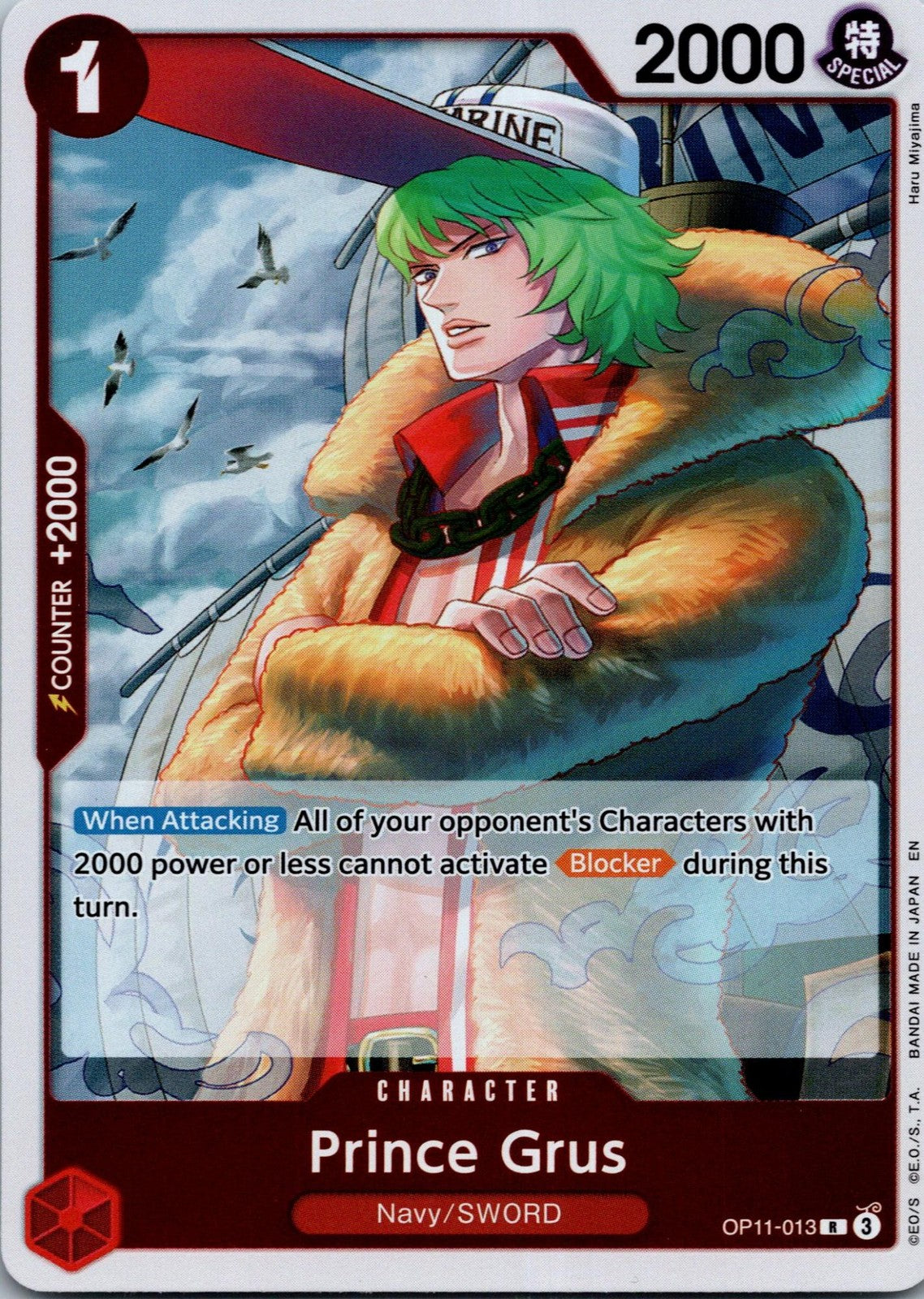 Prince Grus OP11-013 Rare A Fist of Divine Speed One Piece Near Mint