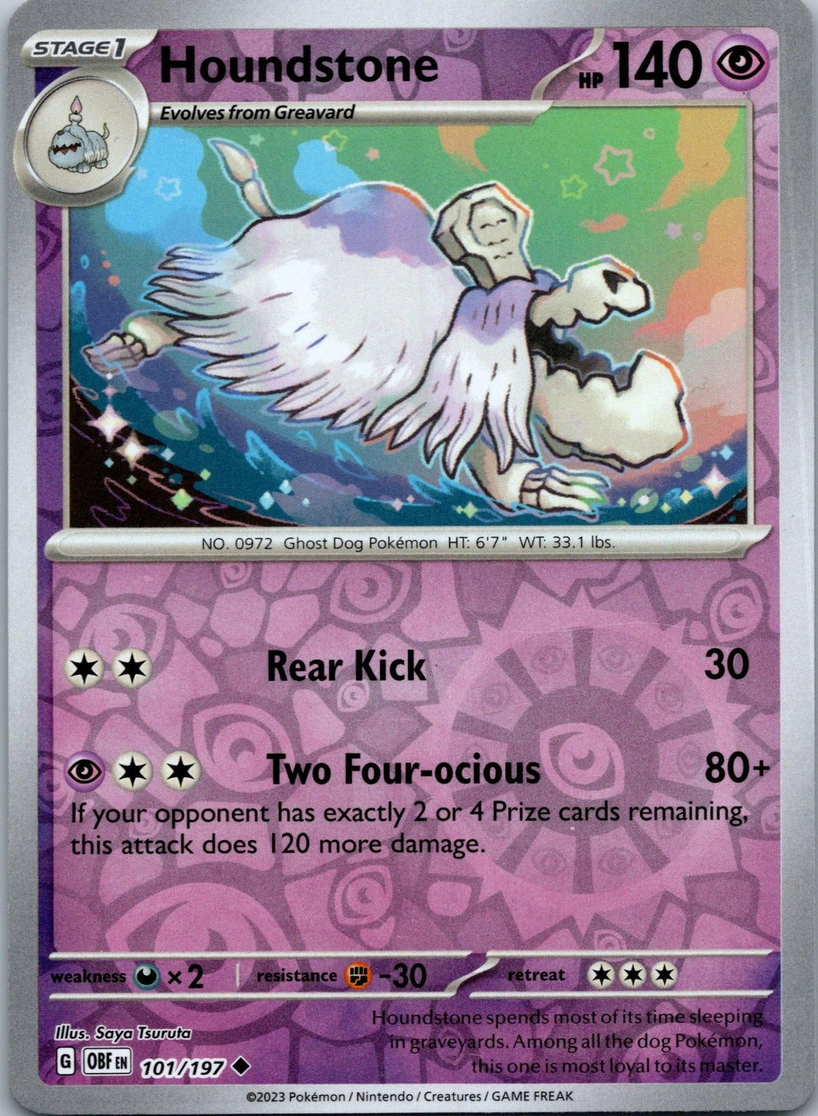 Houndstone 101/197 Uncommon Obsidian Flames Pokemon Near Mint