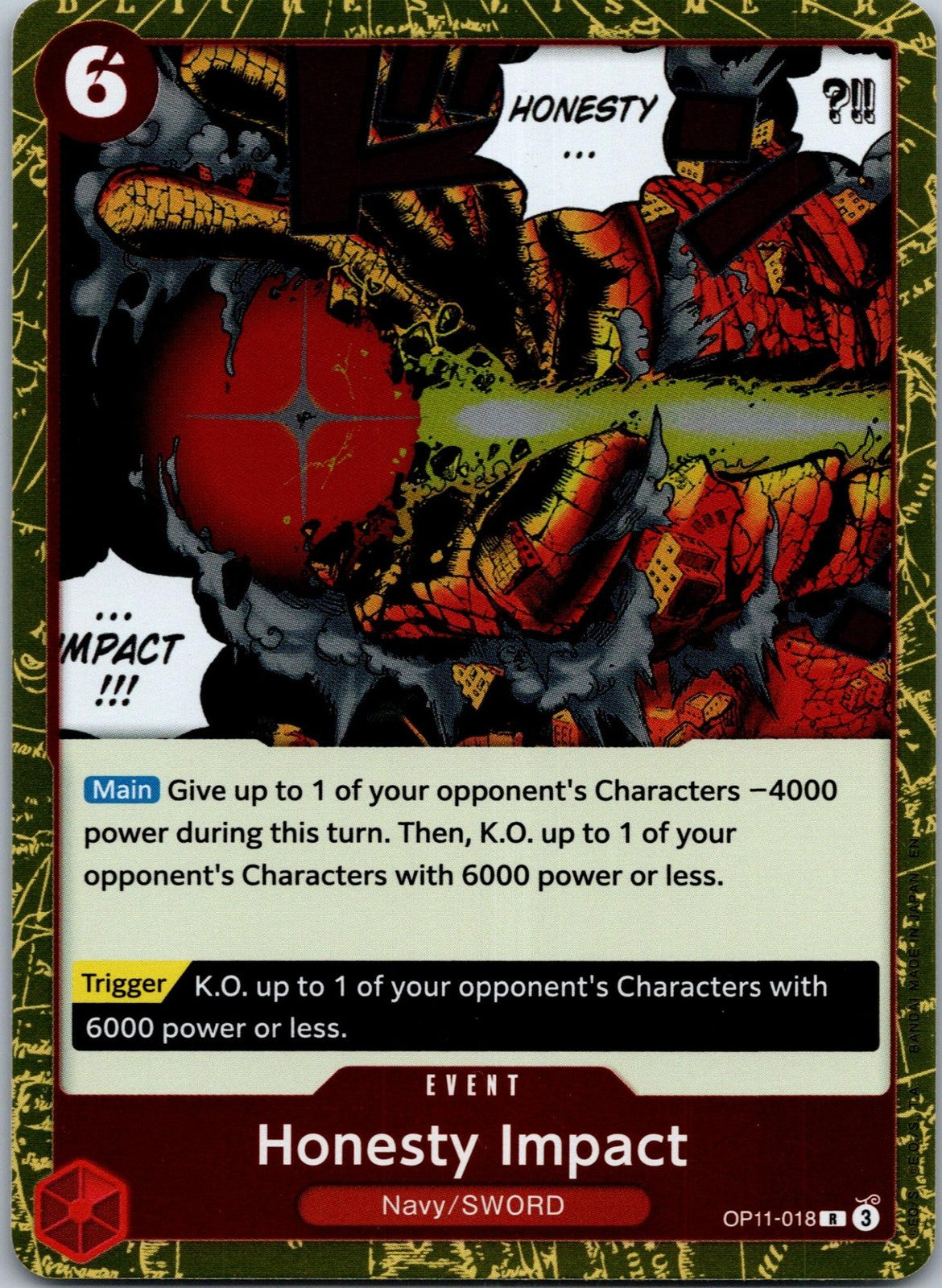 Honesty Impact OP11-018 Rare A Fist of Divine Speed One Piece Near Mint