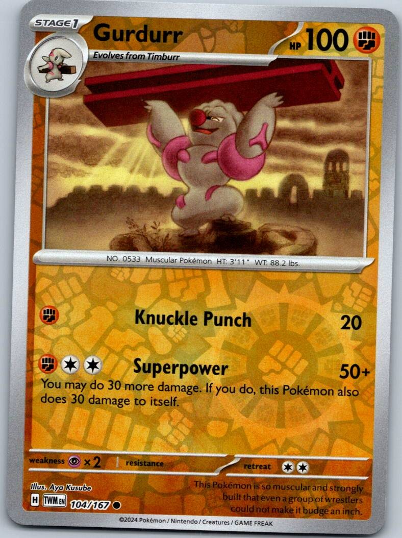 Gurdurr 104/167 Common Twilight Masquerade Pokemon Reverse Holo Near Mint