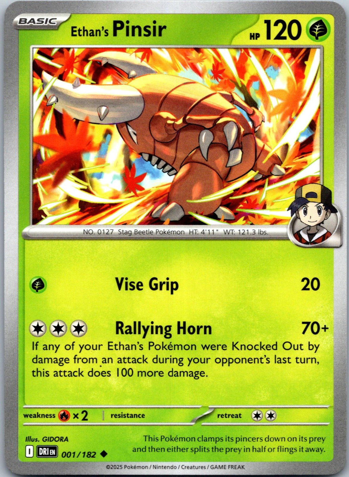 Ethan's Pinsir 001/182 Uncommon Destined Rivals Pokemon Near Mint