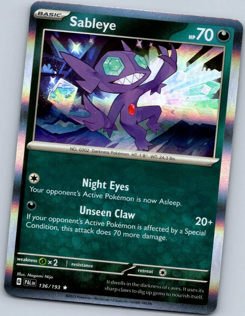 Sableye 136/193 Rare Paldea Evolved Pokemon Near Mint