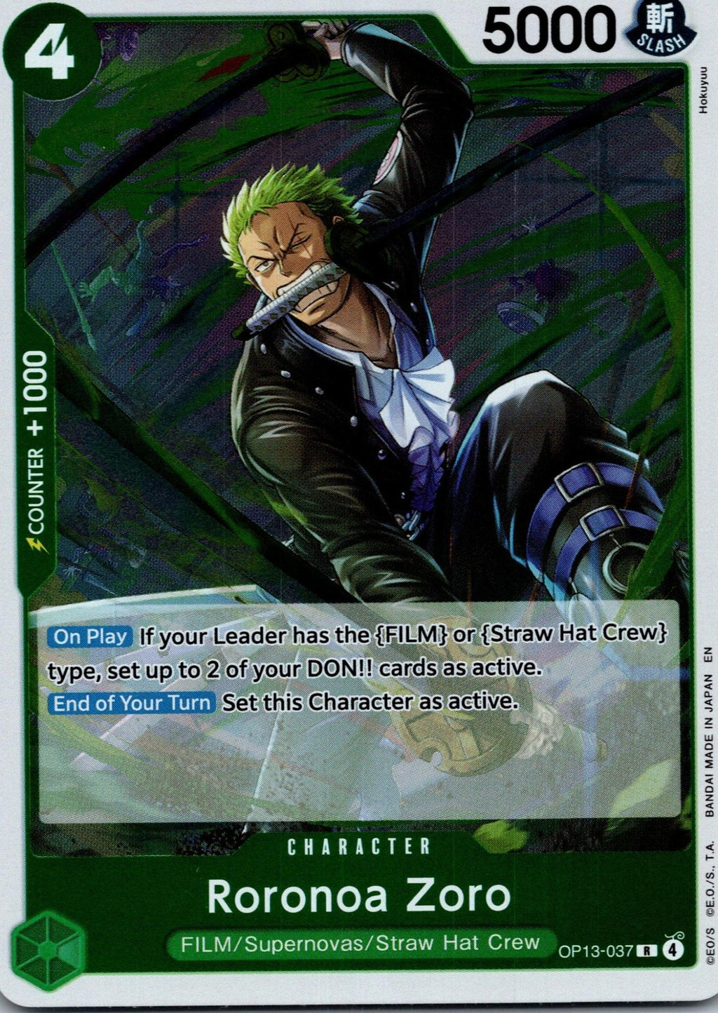Roronoa Zoro OP13-037 Rare Carrying On His Will One Piece Foil Near Mint